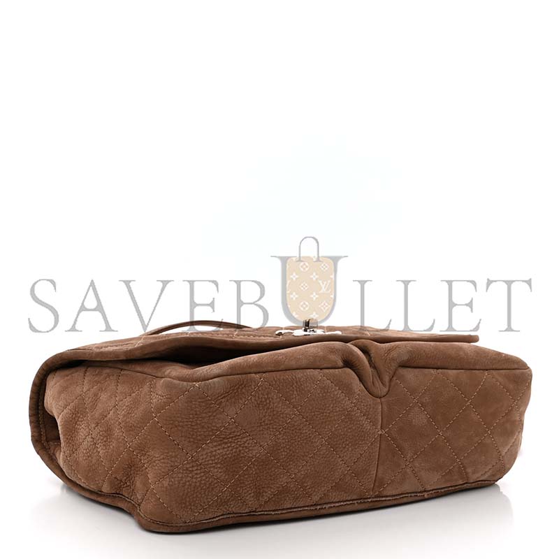 CHANEL LARGE QUILTED NUBUCK NATURAL BEAUTY SPLIT POCKET FLAP SHOULDER BAG (33*22*9cm)